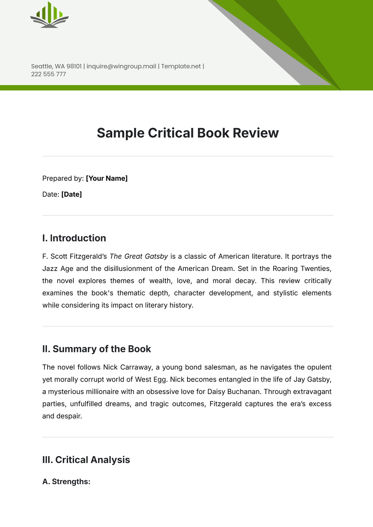 Sample Critical Book Review Template - Edit Online & Download