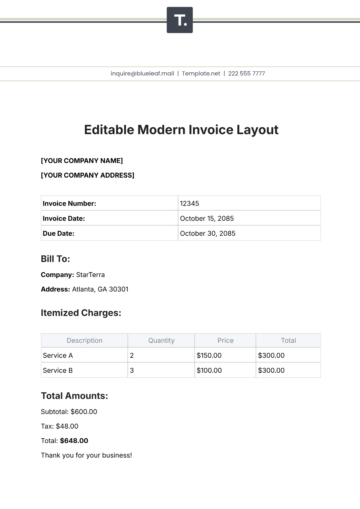 Editable Modern Invoice Layout Template