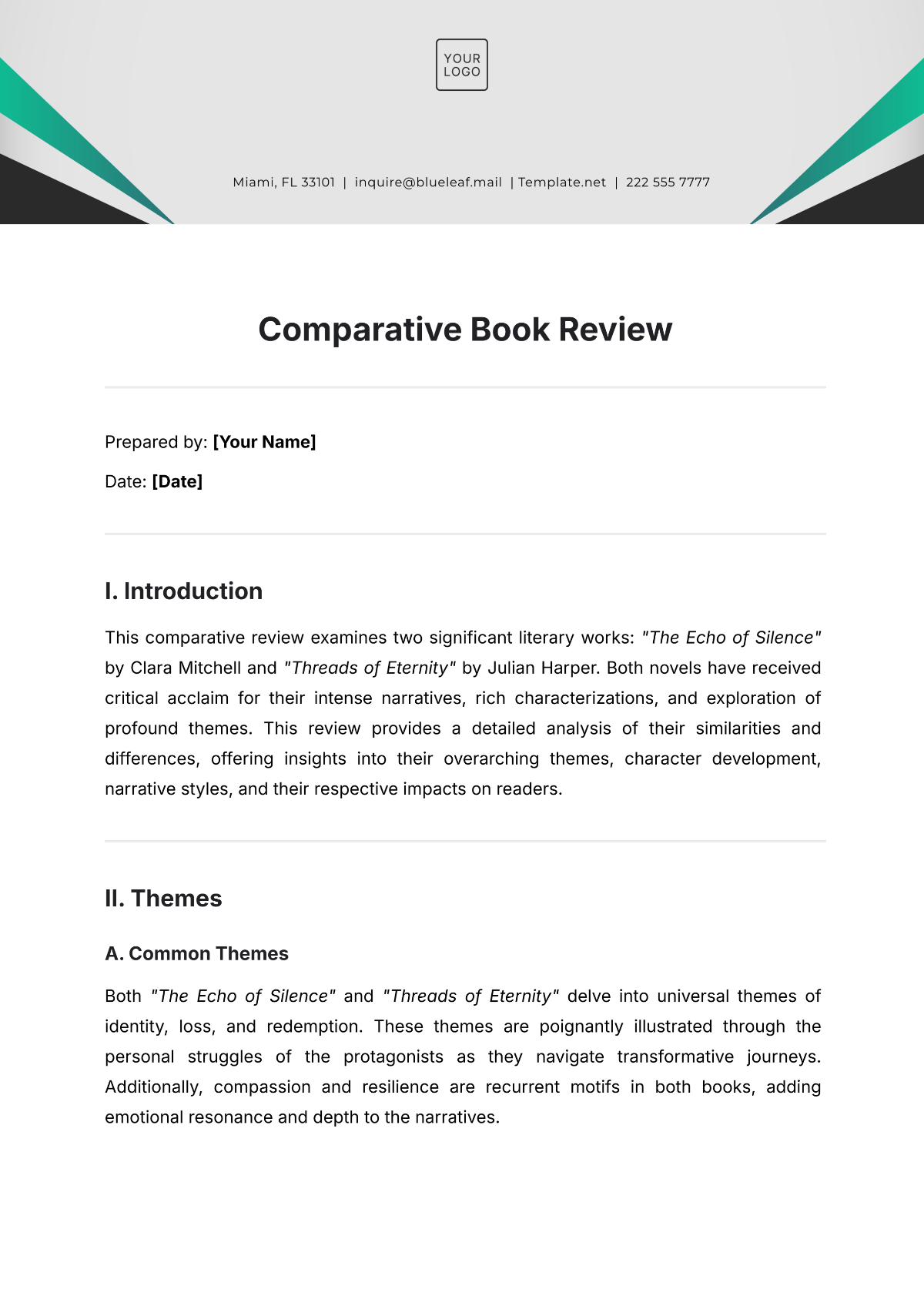 Comparative Book Review Template - Edit Online & Download