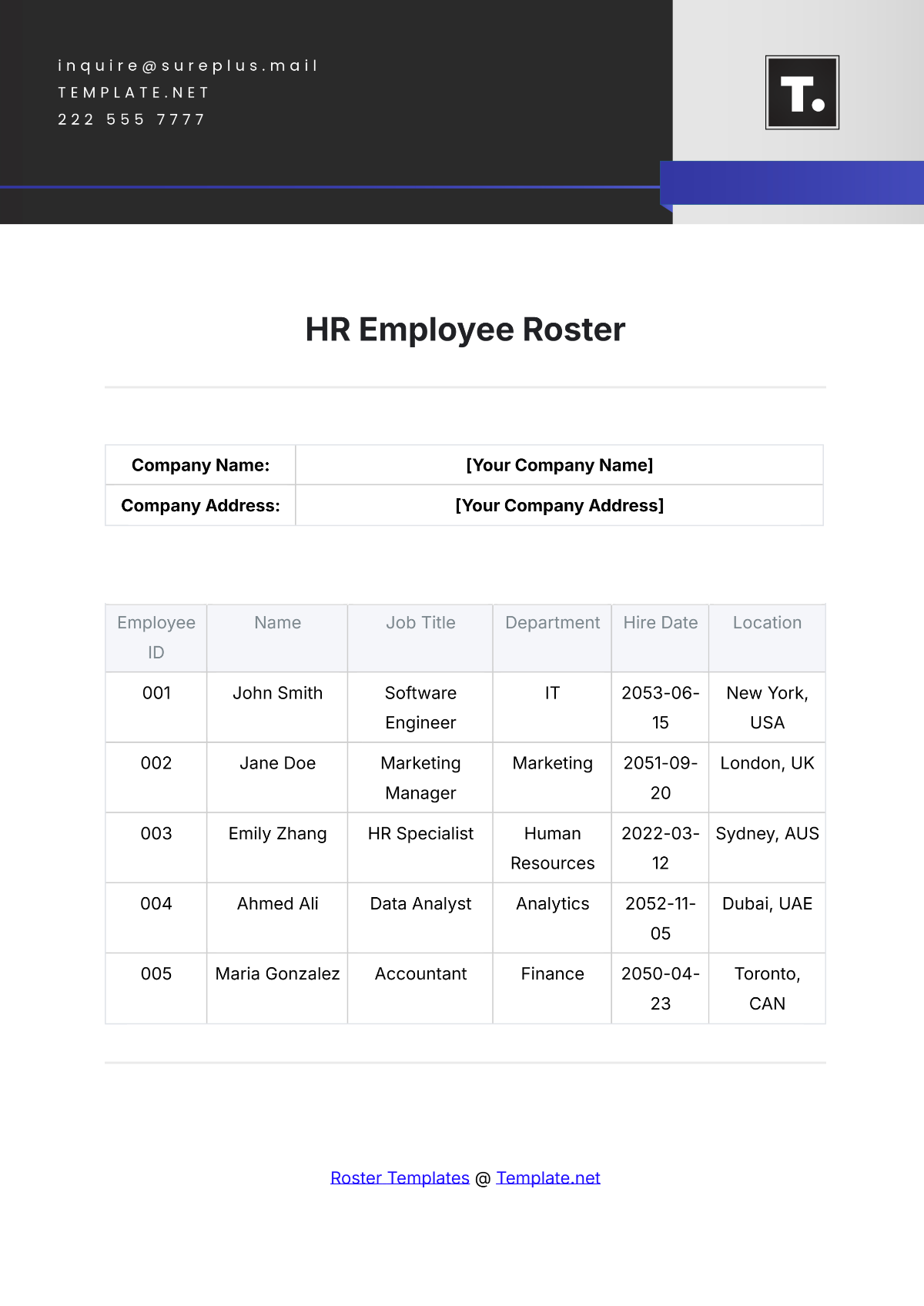 HR Employee Roster Template - Edit Online & Download