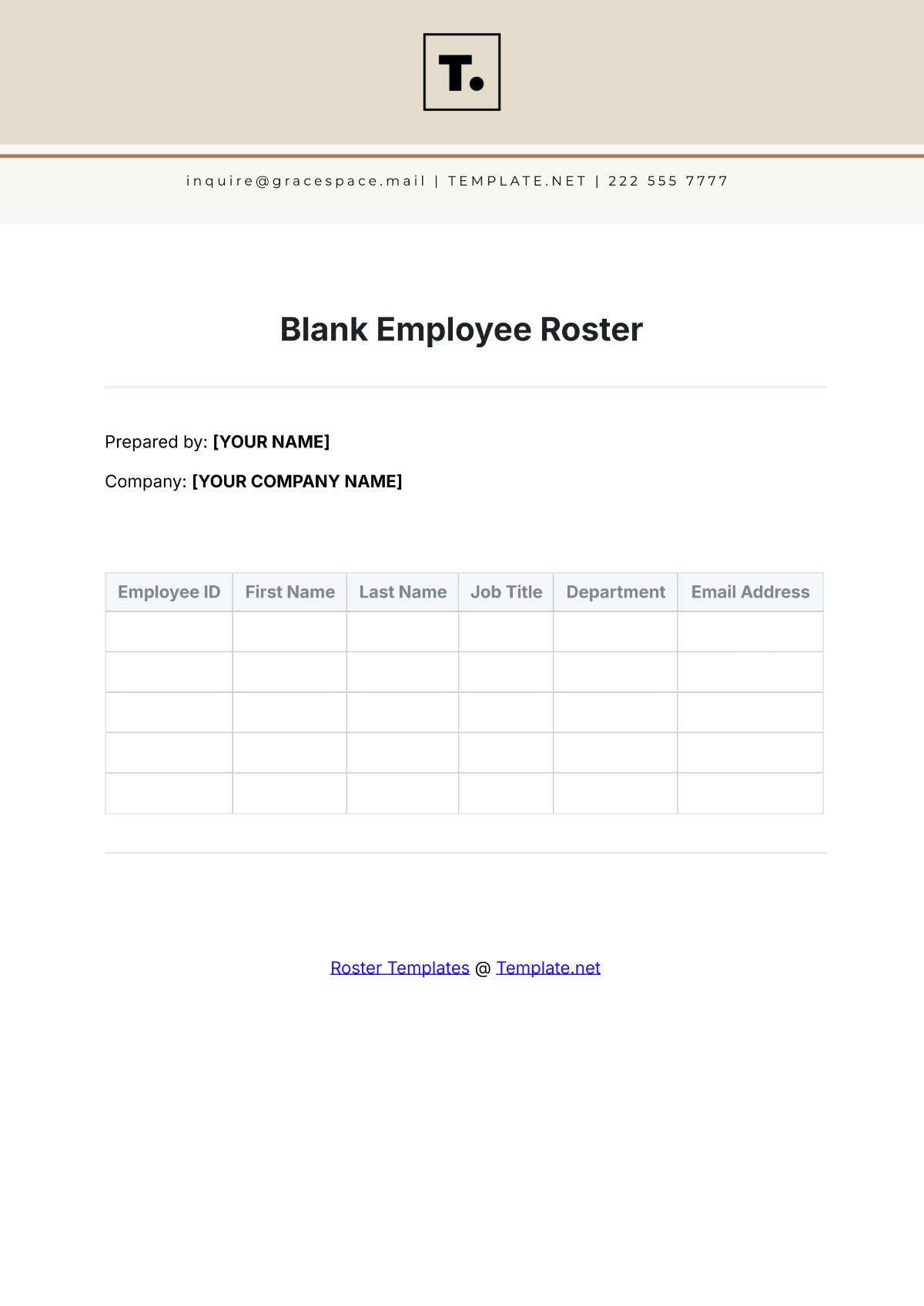 Blank Employee Roster Template - Edit Online & Download