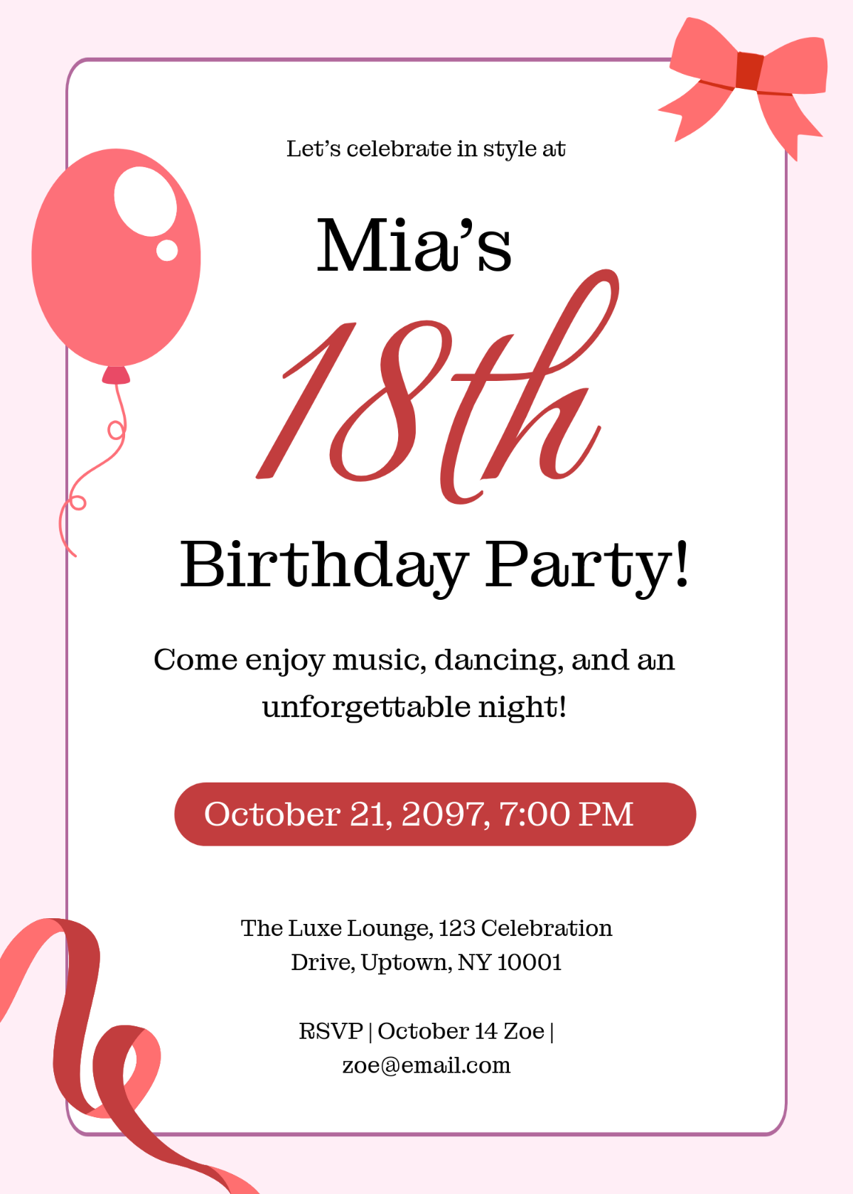 18th Birthday Party Invitation Template - Edit Online & Download