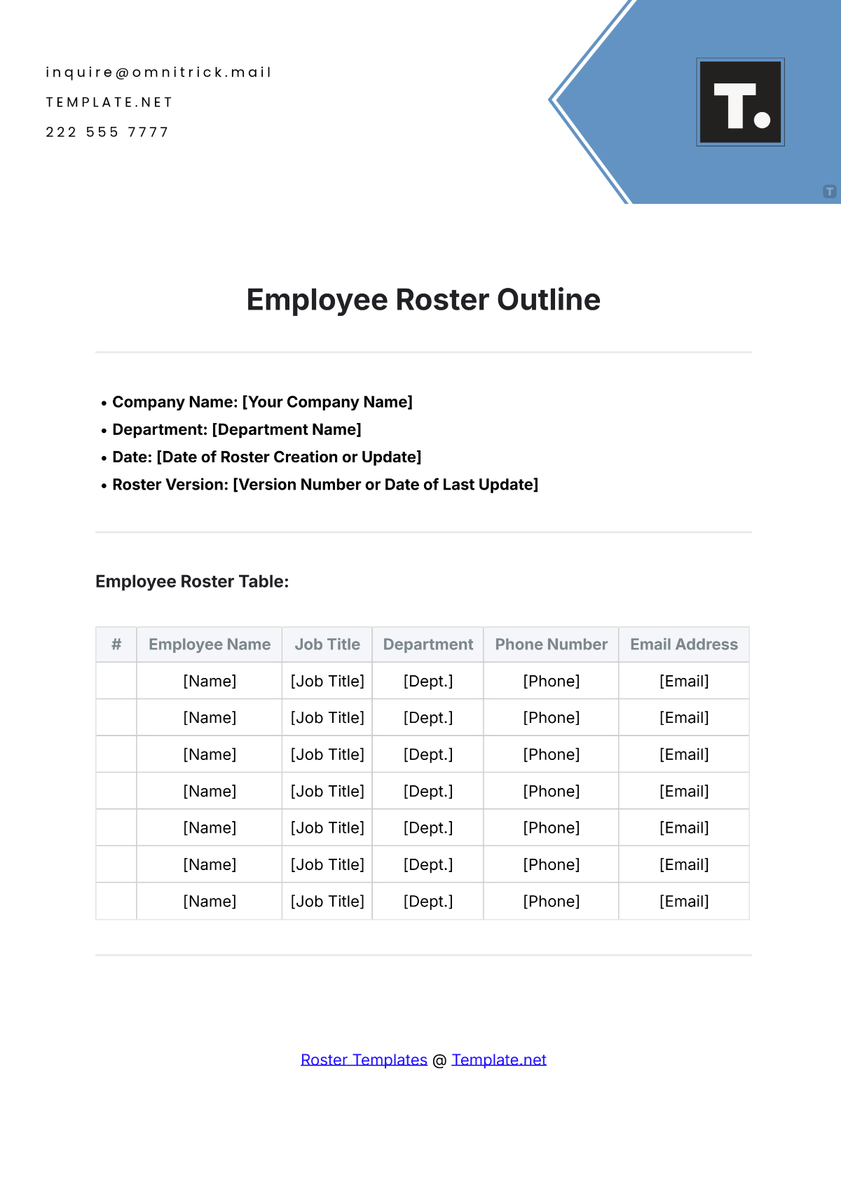 Employee Roster Outline Template - Edit Online & Download