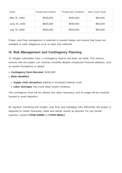 Free Construction Project Financial Plan Template to Edit Online