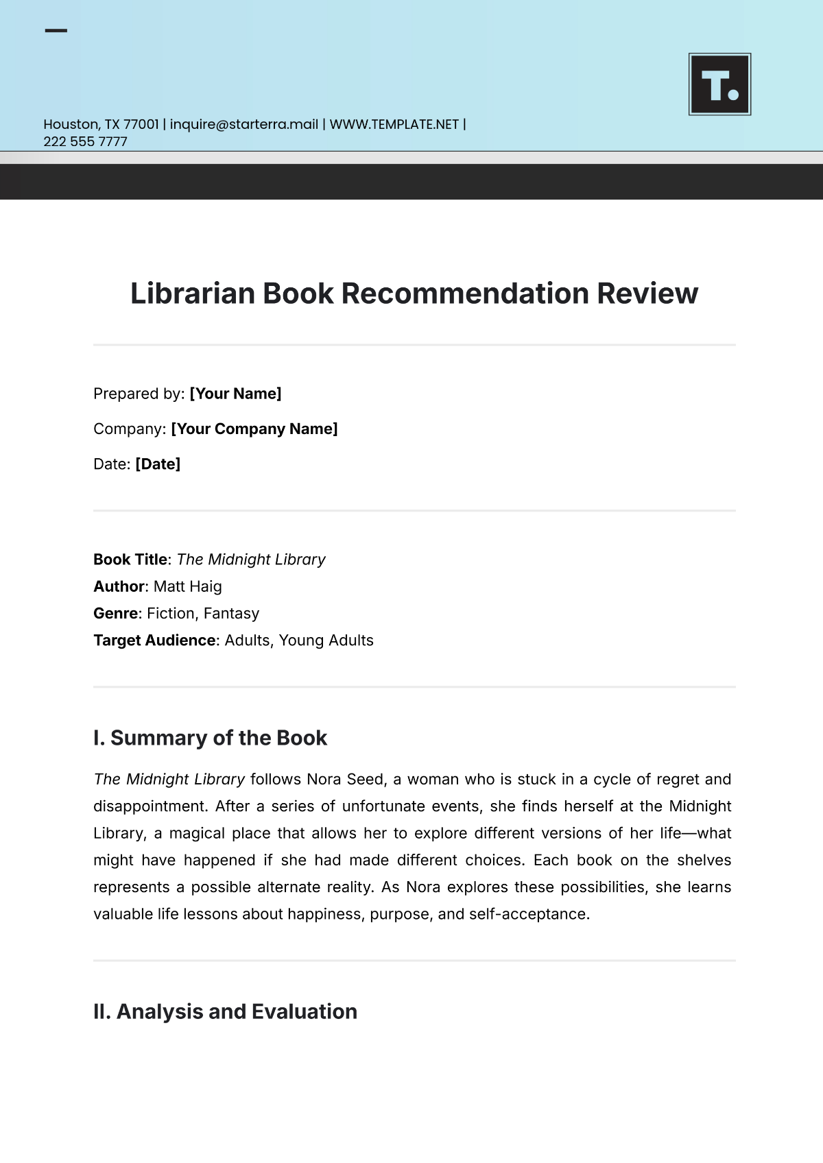 Librarian Book Recommendation Review Template - Edit Online & Download