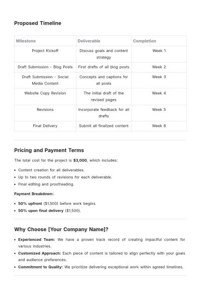 Free Content Creative Writing Proposal Template to Edit Online