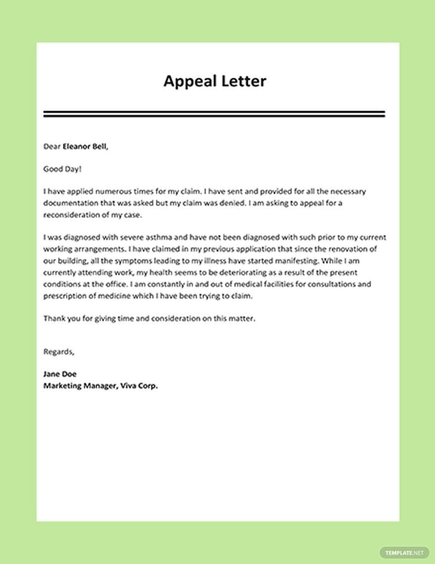 Appeal Letter Template
