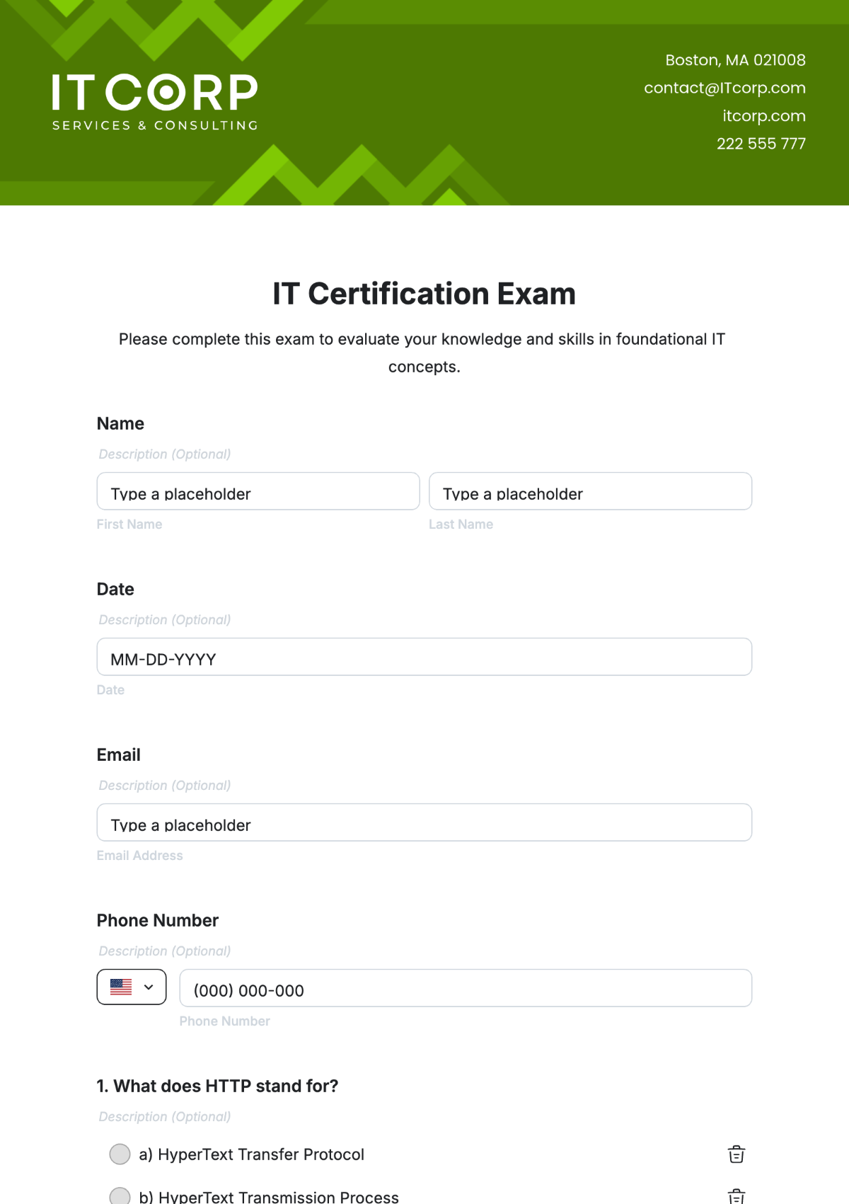 Free IT Certification Exam Template