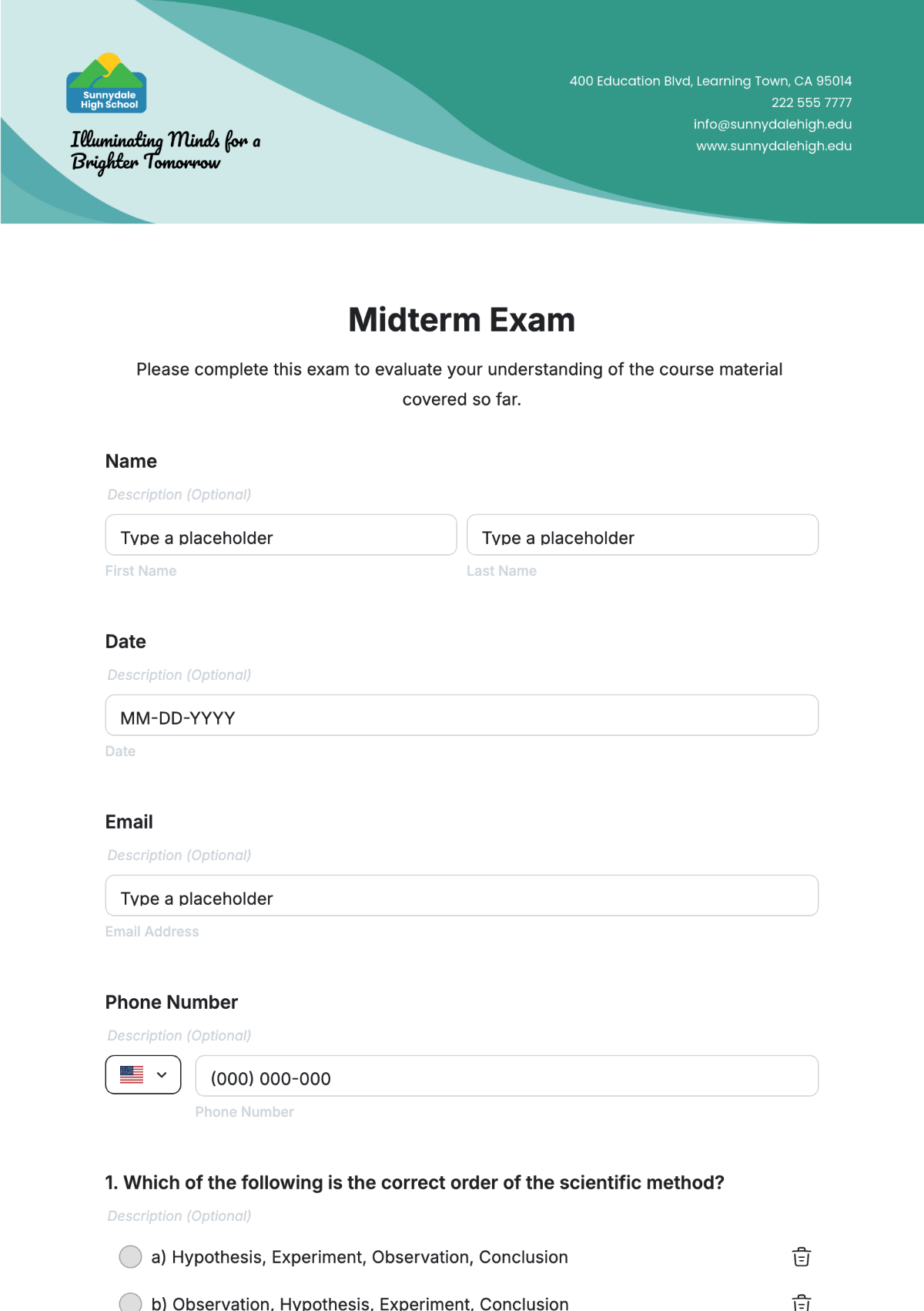 Free Midterm Exam Template