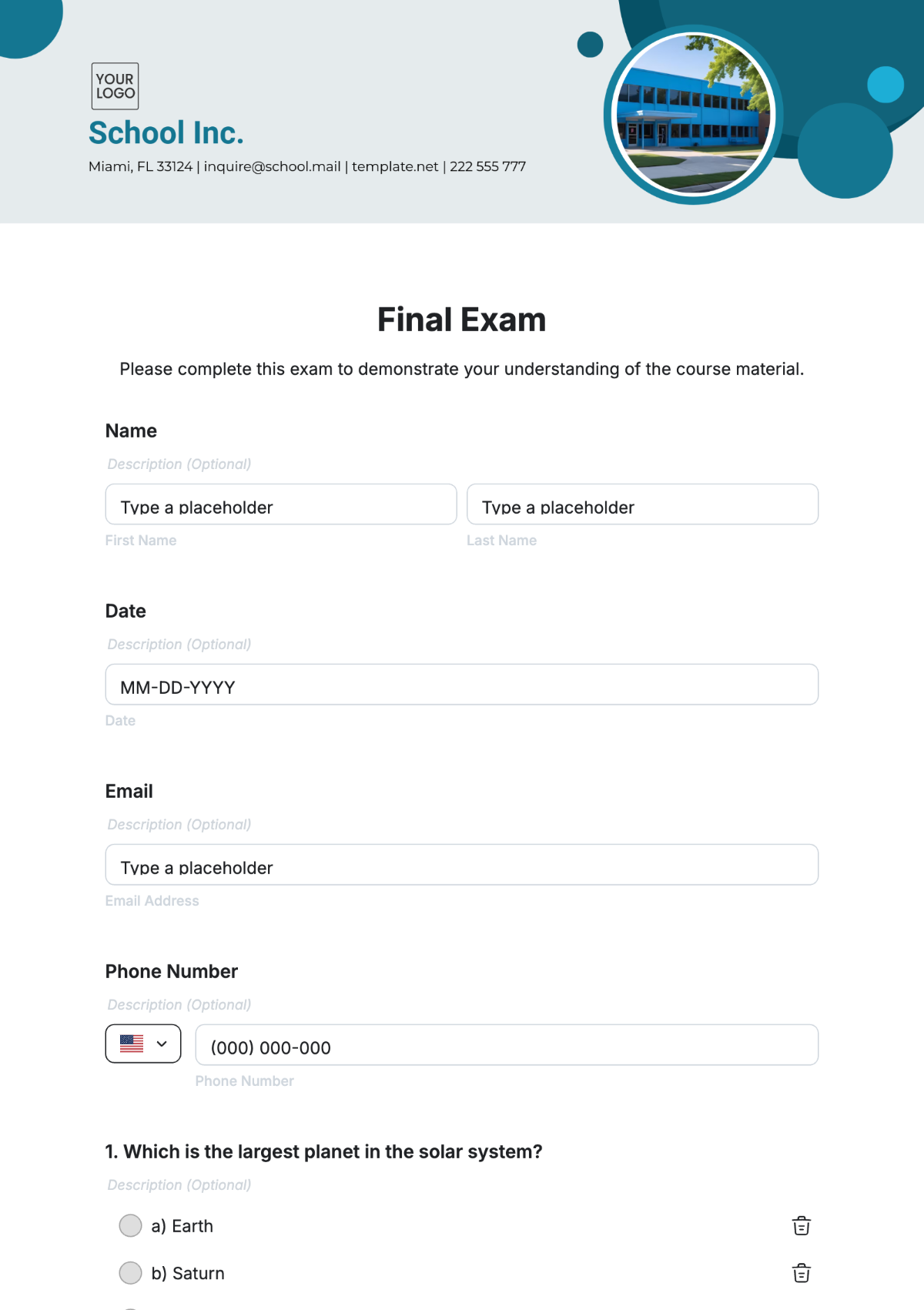 Free Final Exam Template