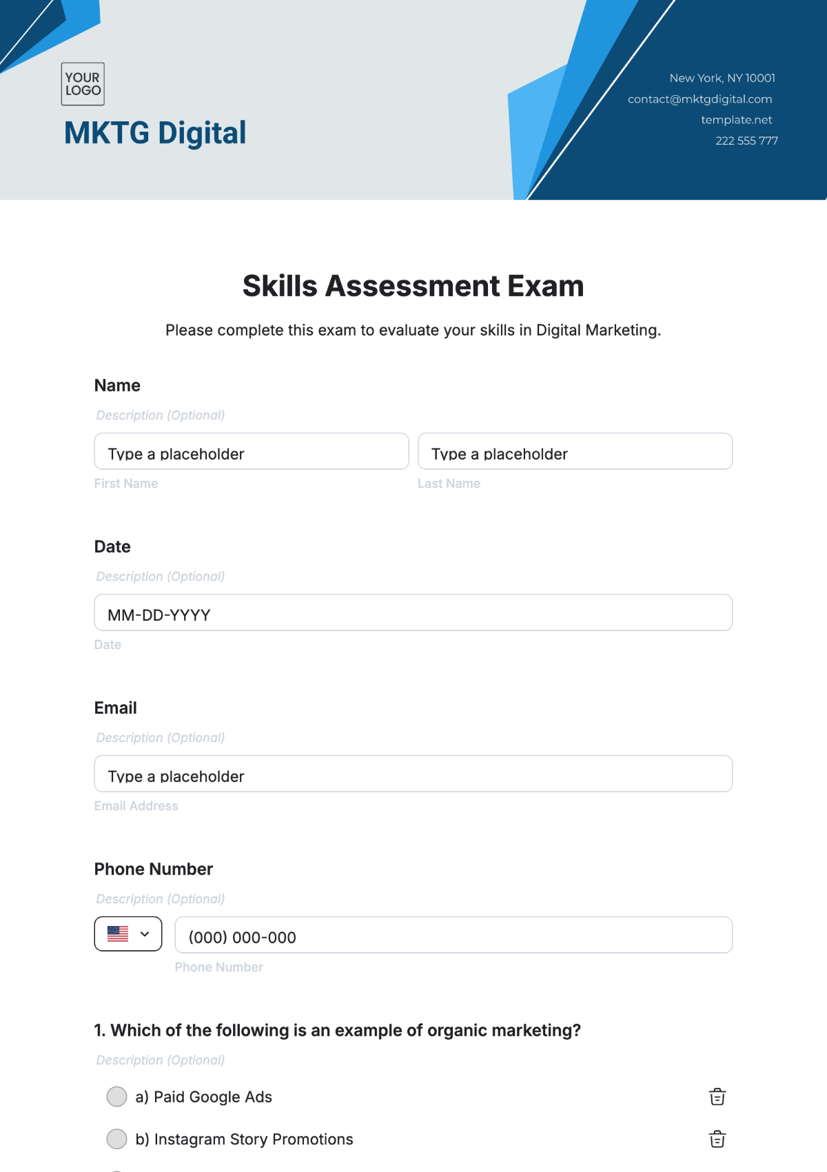 Free Skills Assessment Exam Template