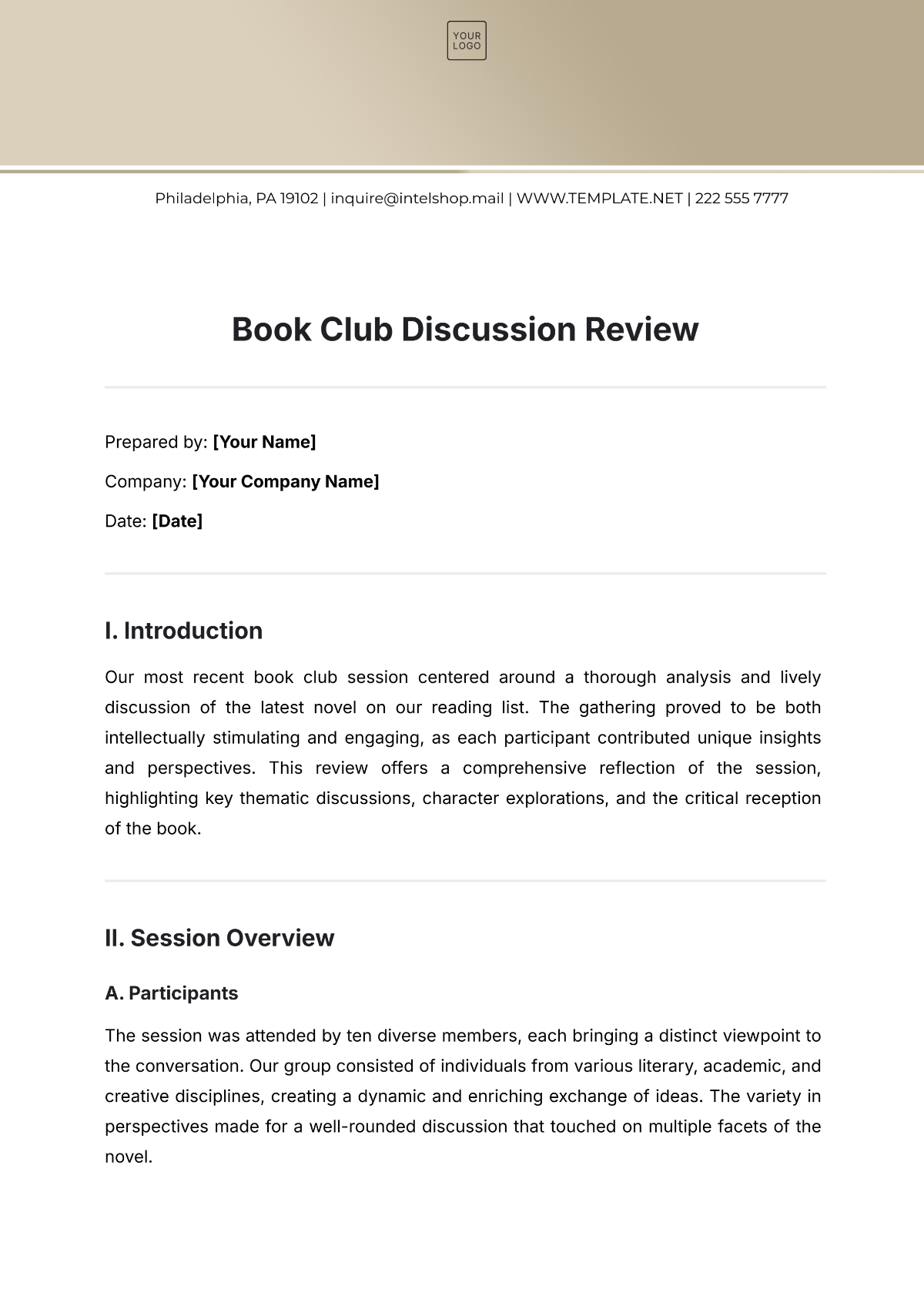 Book Club Discussion Review Template - Edit Online & Download