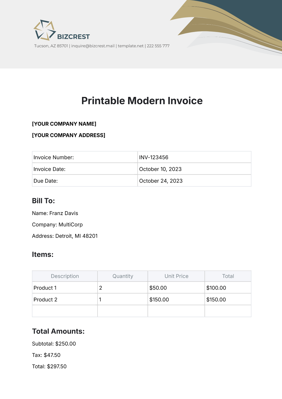 Printable Modern Invoice Template