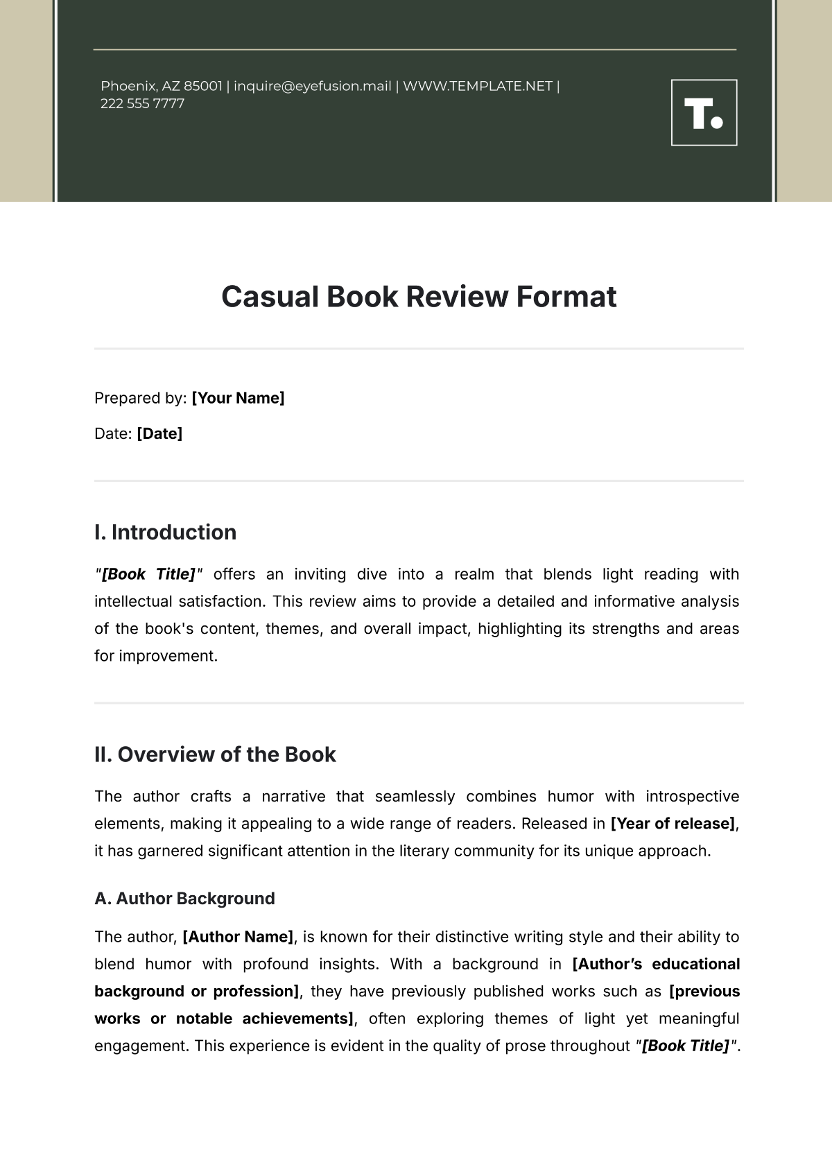 Casual Book Review Format Template - Edit Online & Download