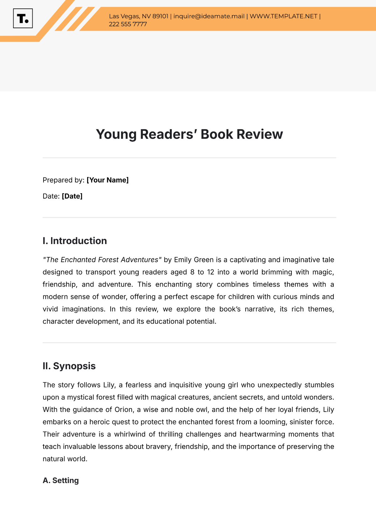 Young Readers’ Book Review - Edit Online & Download