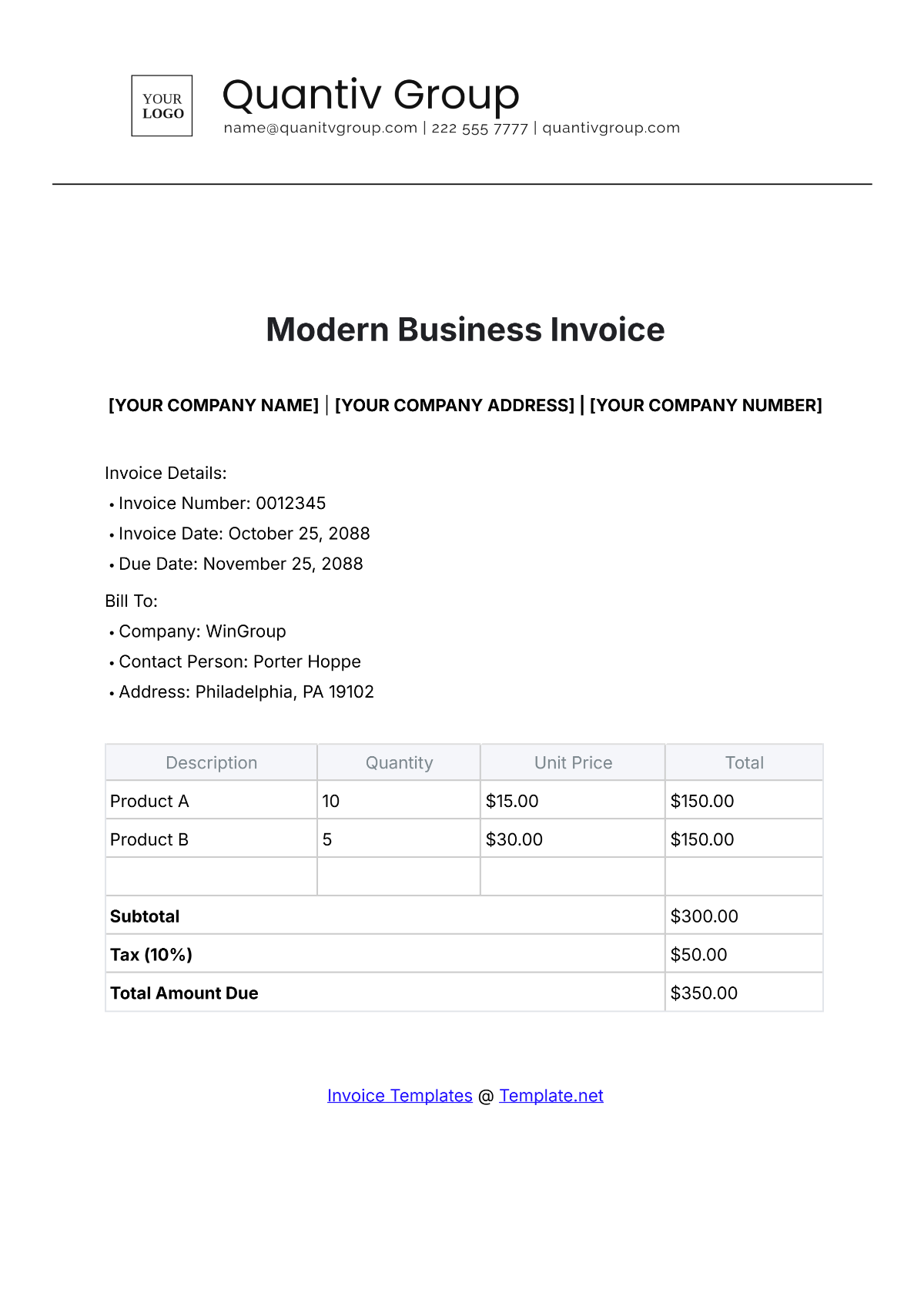 Free Modern Business Invoice Template Edit Online Download