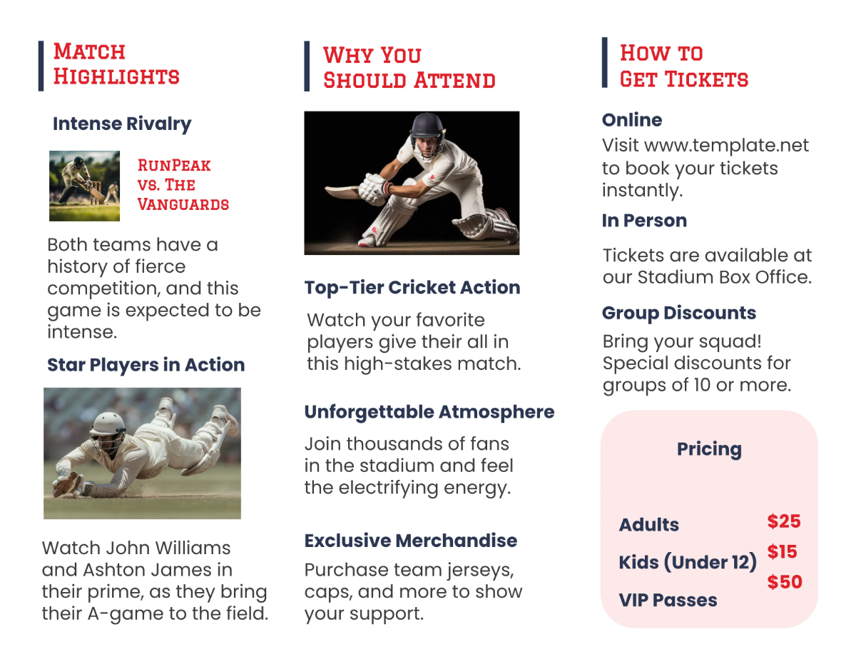 Free Cricket Promotional Brochure Template to Edit Online