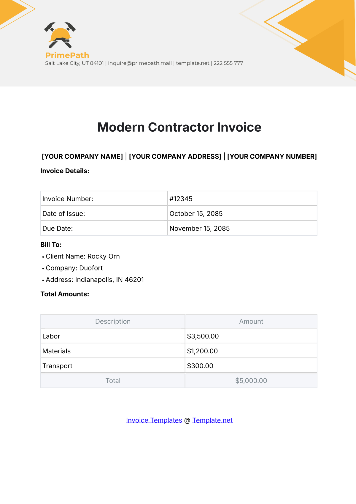 Modern Contractor Invoice Template