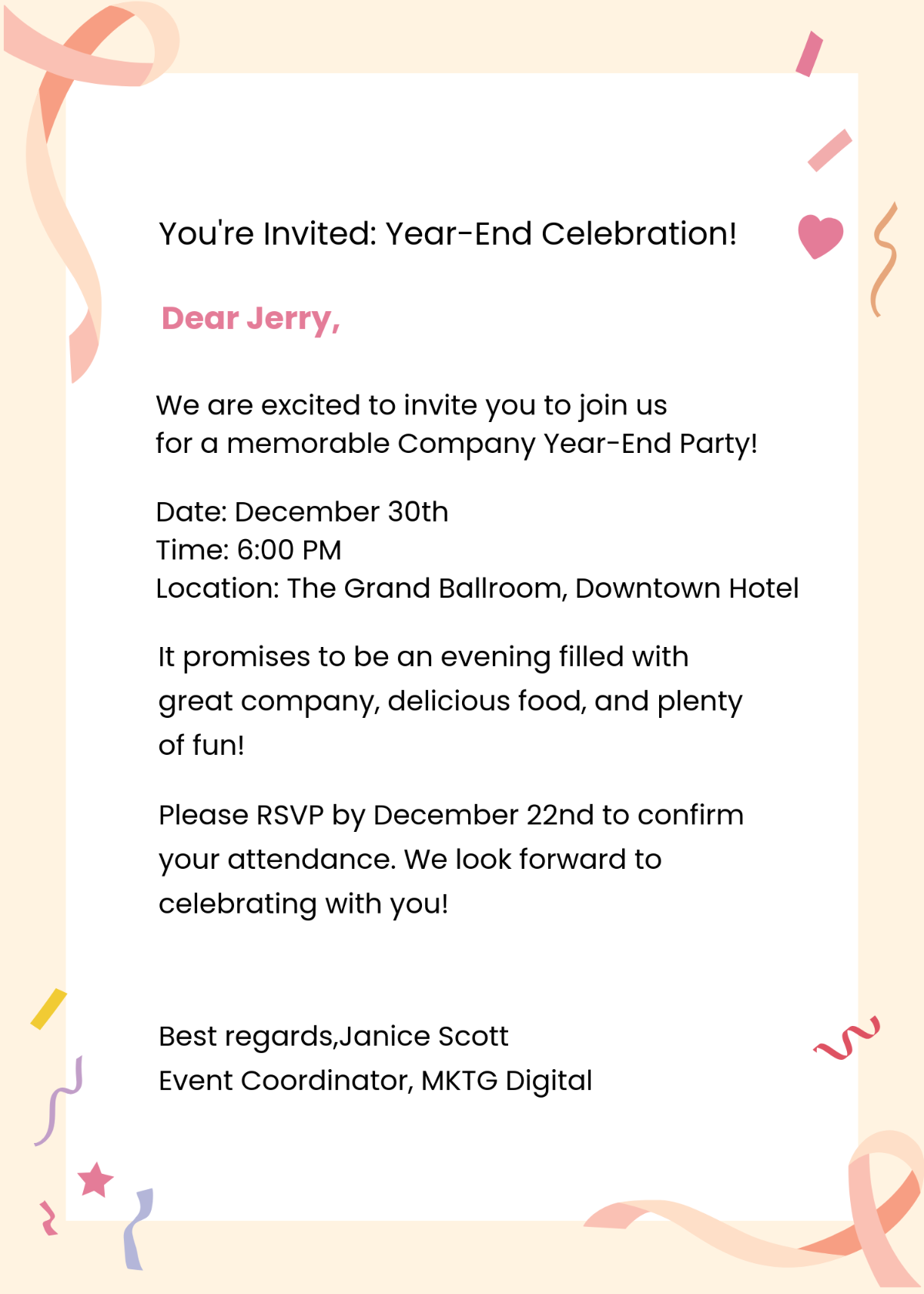 Professional Party Invitation Email Template - Edit Online & Download