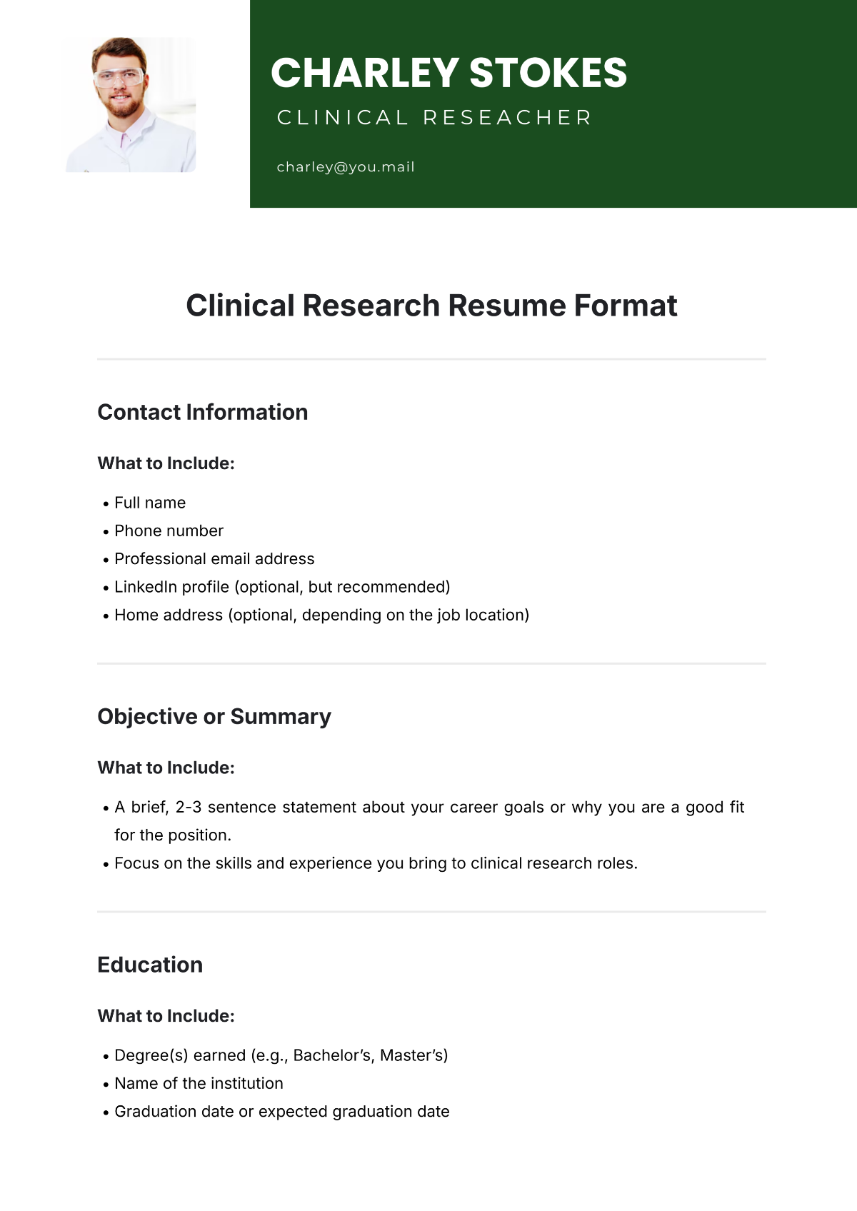 Clinical Research Resume Format Template - Edit Online & Download