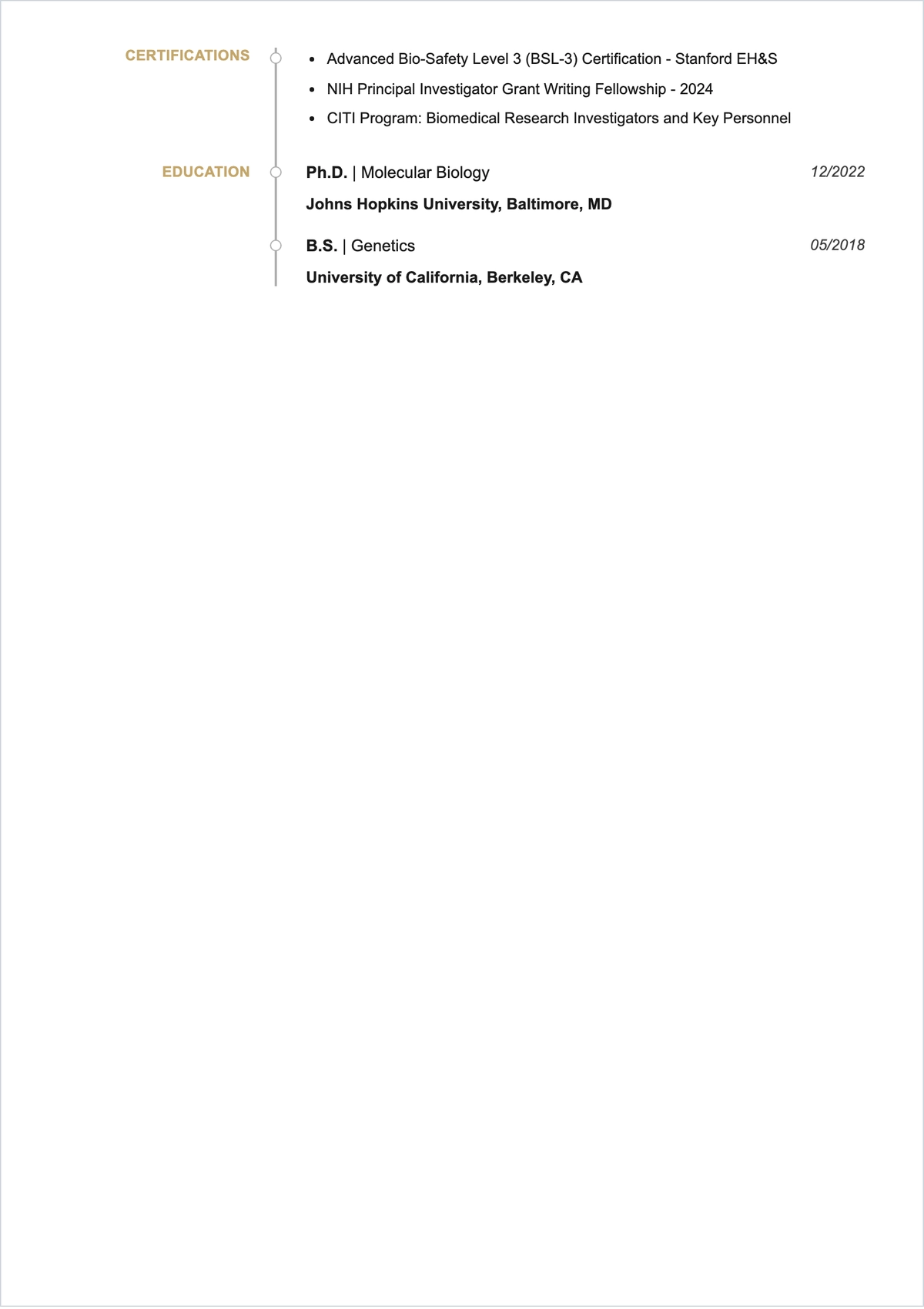 Free Postdoctoral Research ATS Resume Template, AI Resume Builder