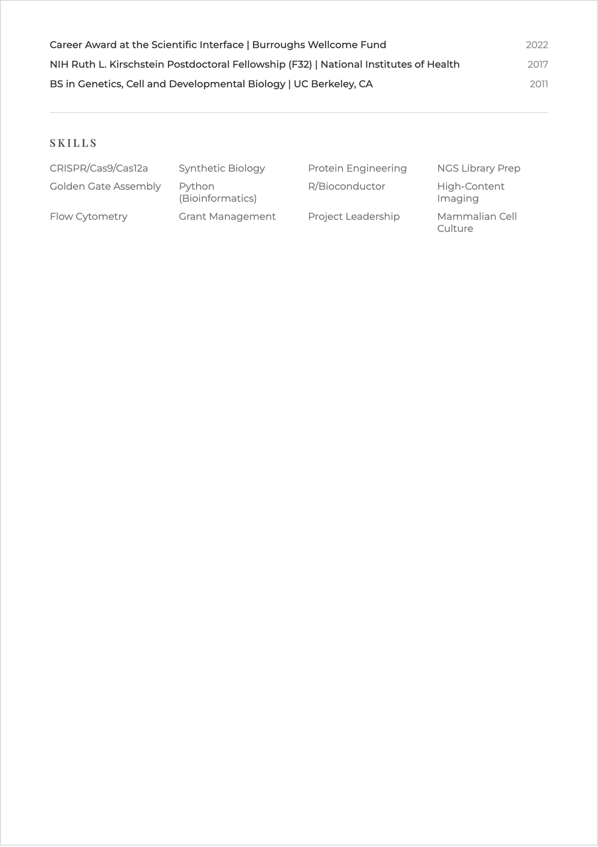 Free Research Fellowship ATS Resume Outline Template