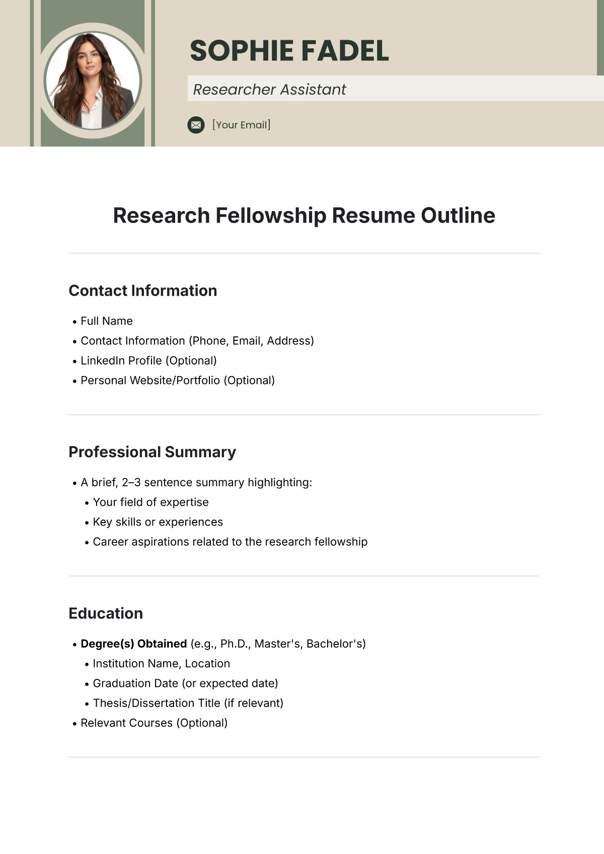 Research Fellowship Resume Outline Template - Edit Online & Download