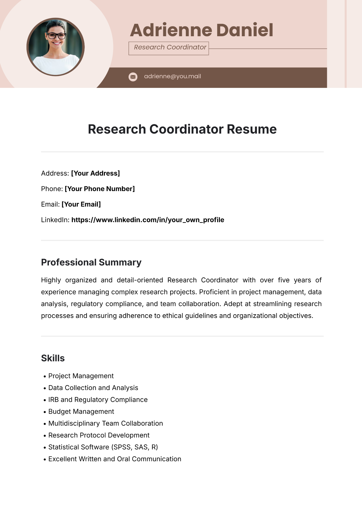 Research Coordinator Resume Template - Edit Online & Download