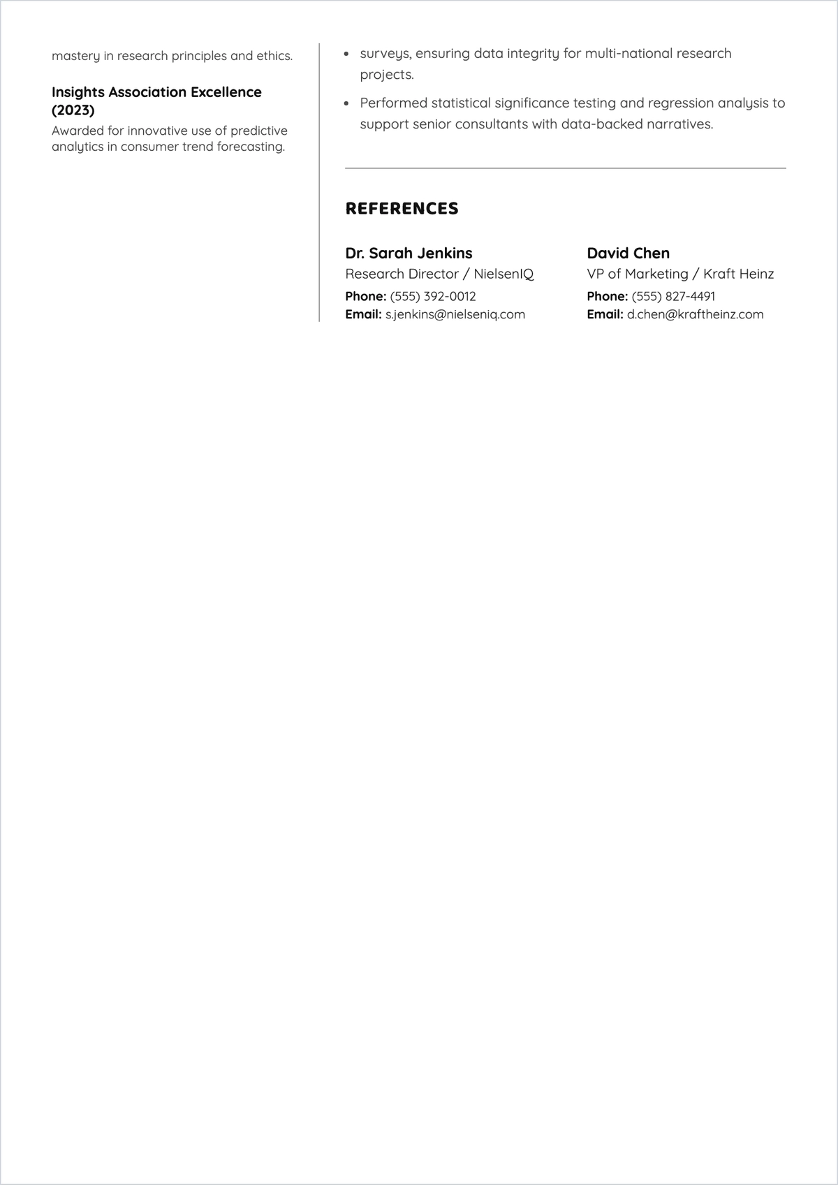 Free Market Research Analyst ATS Resume Template, AI Resume Builder