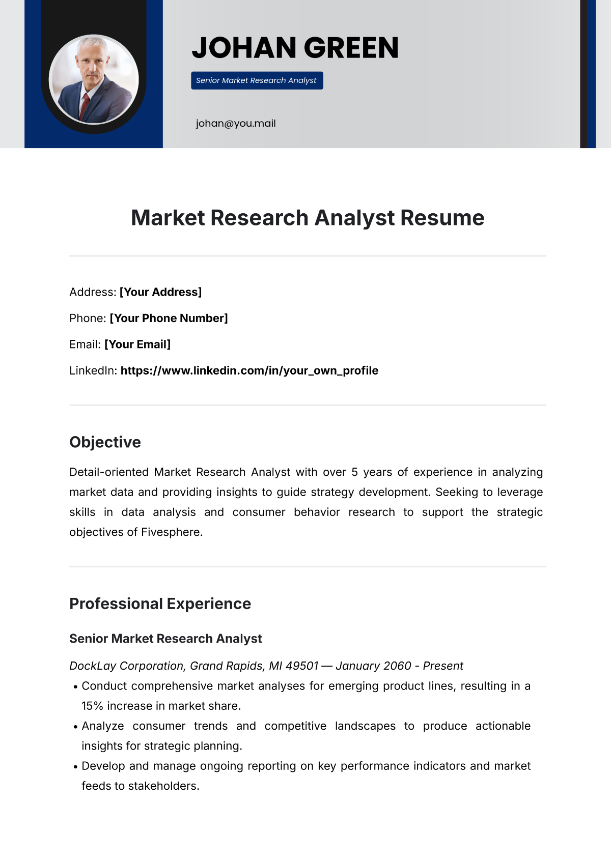 Market Research Analyst Resume Template - Edit Online & Download