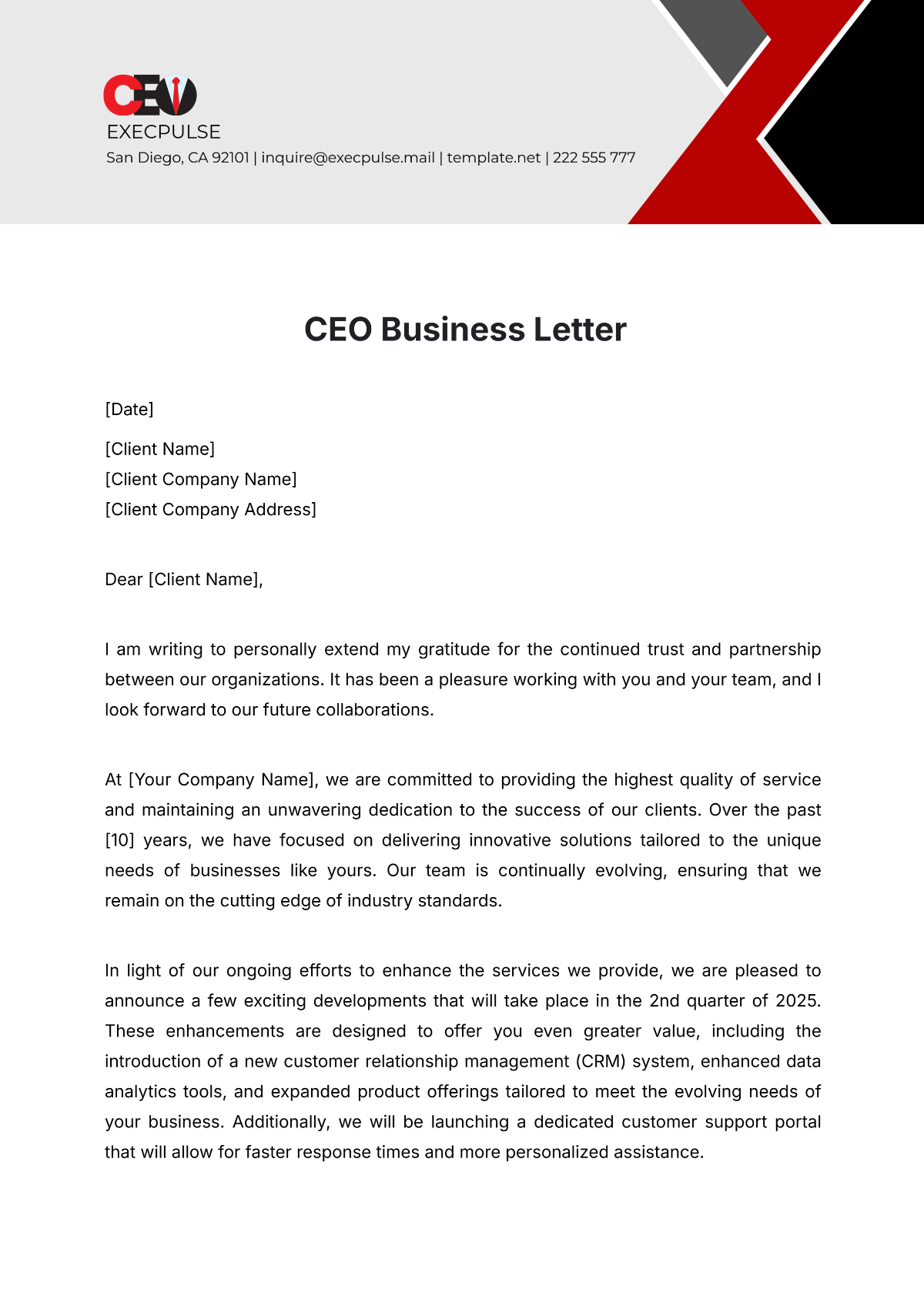 CEO Business Letter Template - Edit Online & Download