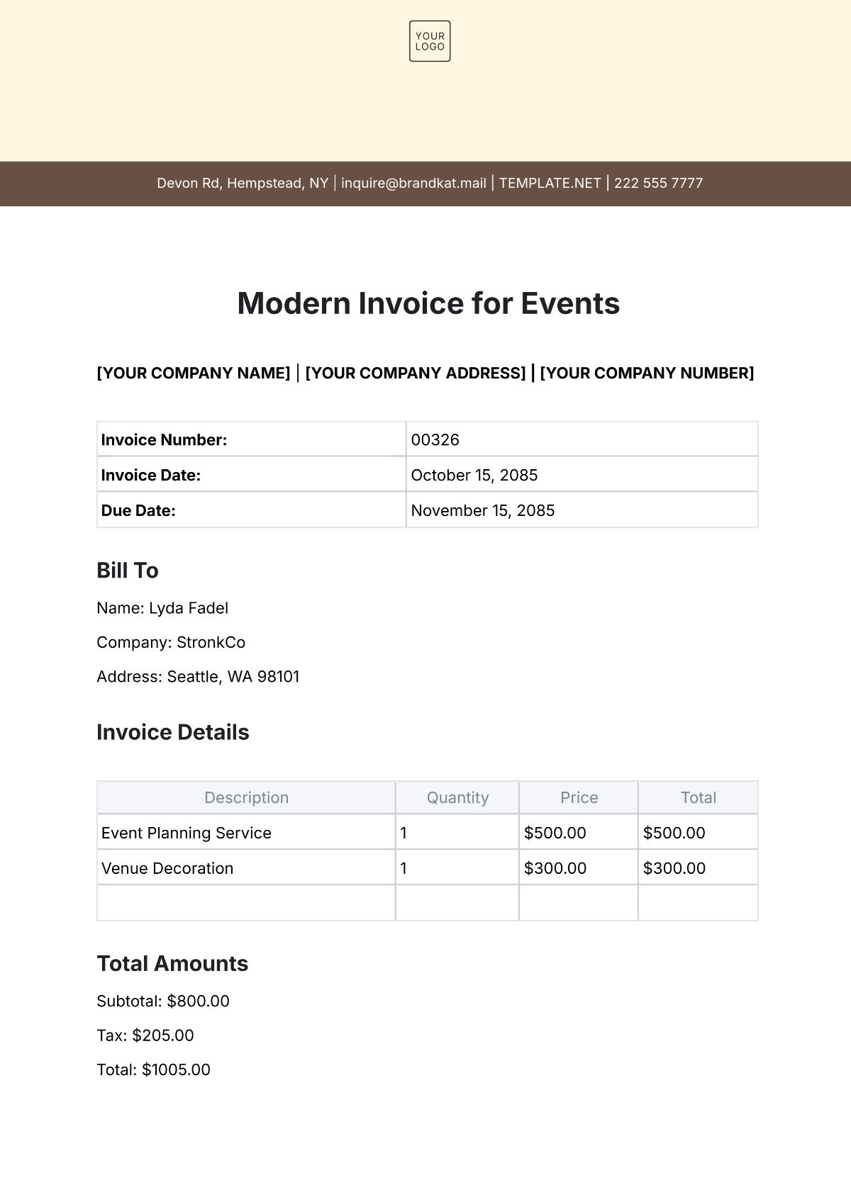 Modern Invoice Template for Events