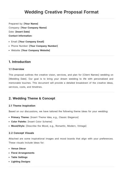 Free Wedding Creative Proposal Format Template to Edit Online