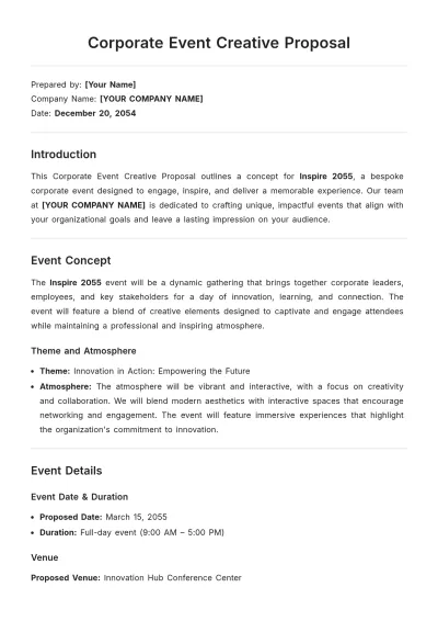 Free Corporate Event Creative Proposal Template to Edit Online