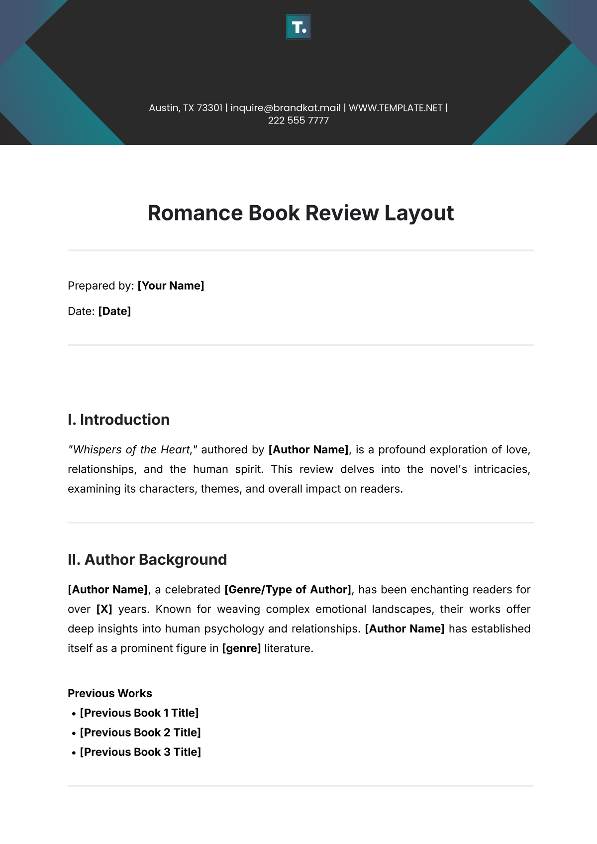 Romance Book Review Layout Template - Edit Online & Download