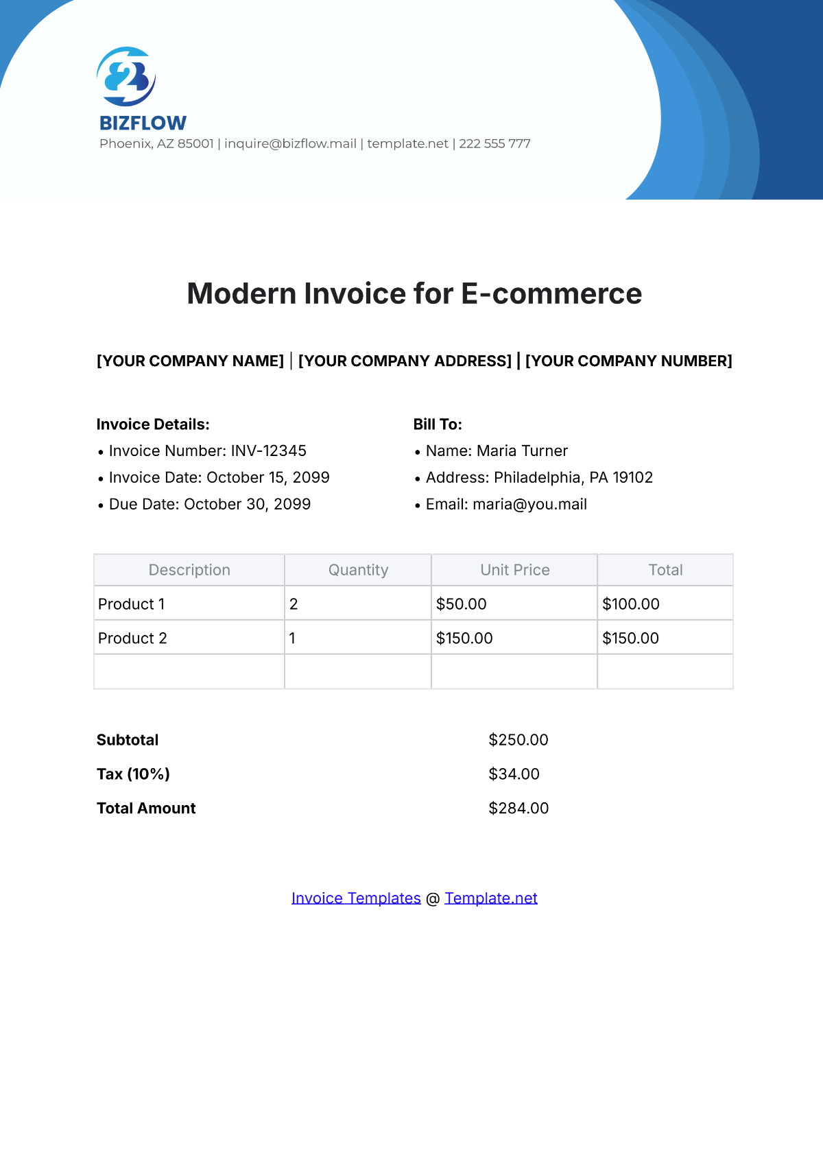 Modern Invoice Template for E-commerce - Edit Online & Download