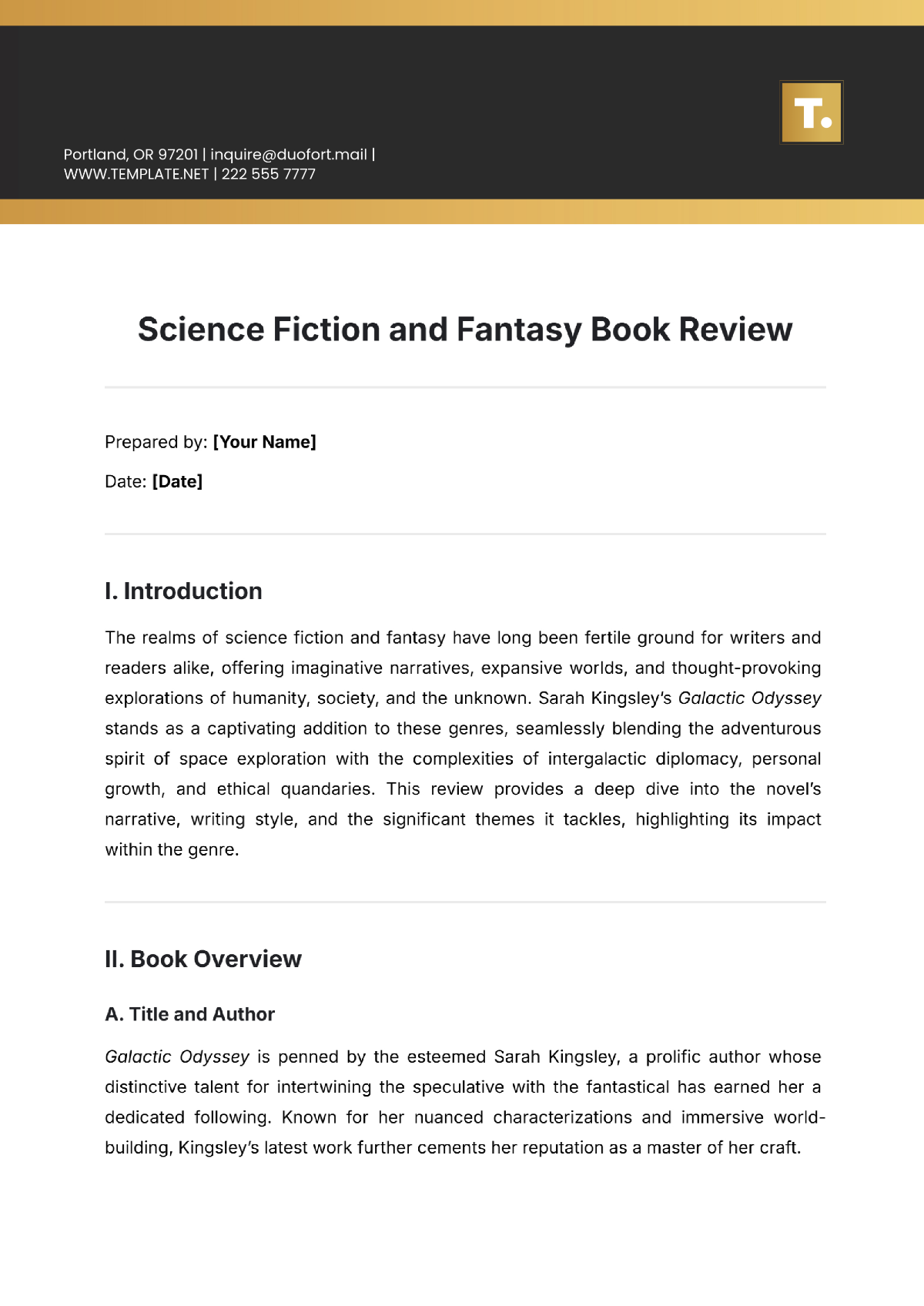 Science Fiction and Fantasy Book Review Template - Edit Online & Download