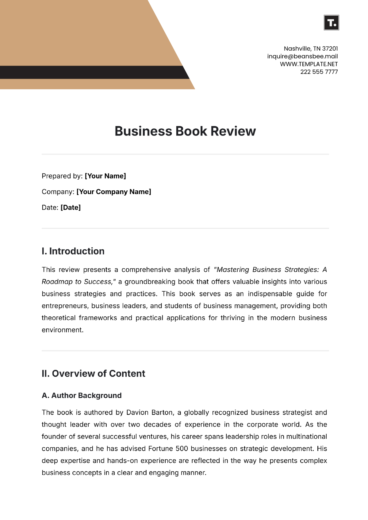 Business Book Review Template - Edit Online & Download