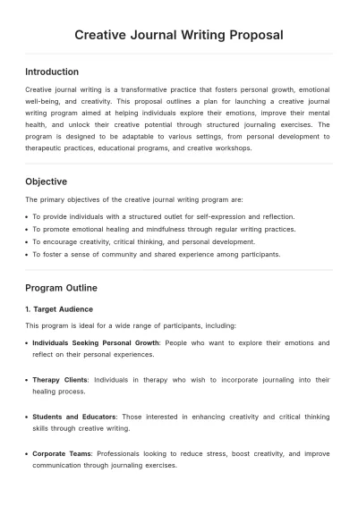 Free Creative Journal Writing Proposal Template to Edit Online