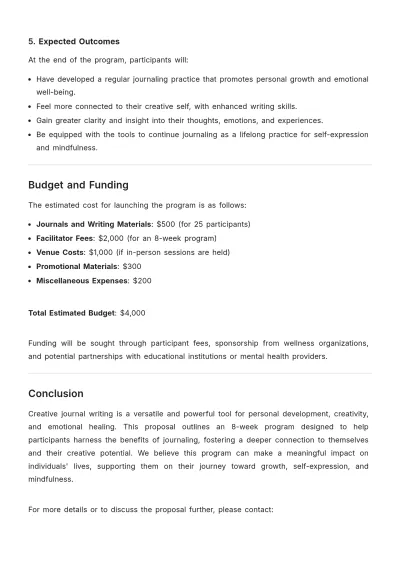 Free Creative Journal Writing Proposal Template to Edit Online