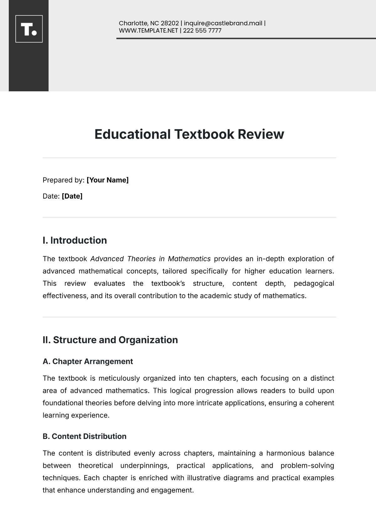 Educational Textbook Review Template - Edit Online & Download