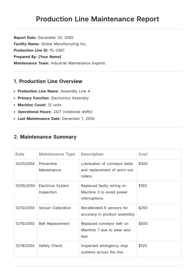Free Production Line Maintenance Report Template to Edit Online
