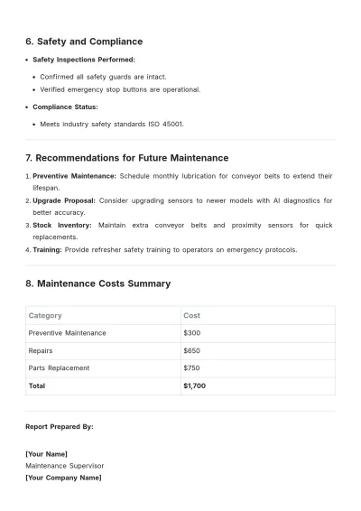 Free Production Line Maintenance Report Template to Edit Online