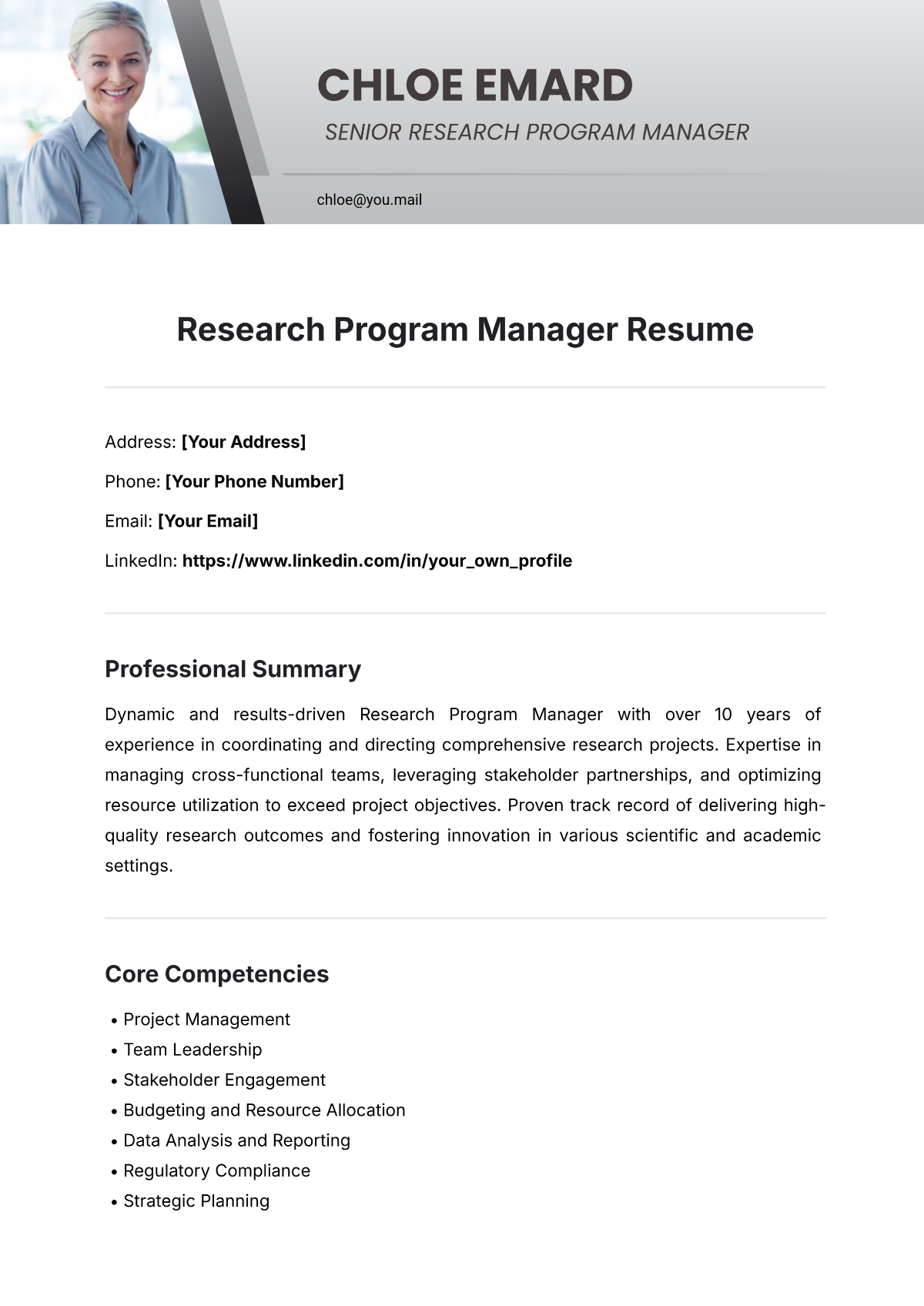 Research Program Manager Resume Template - Edit Online & Download