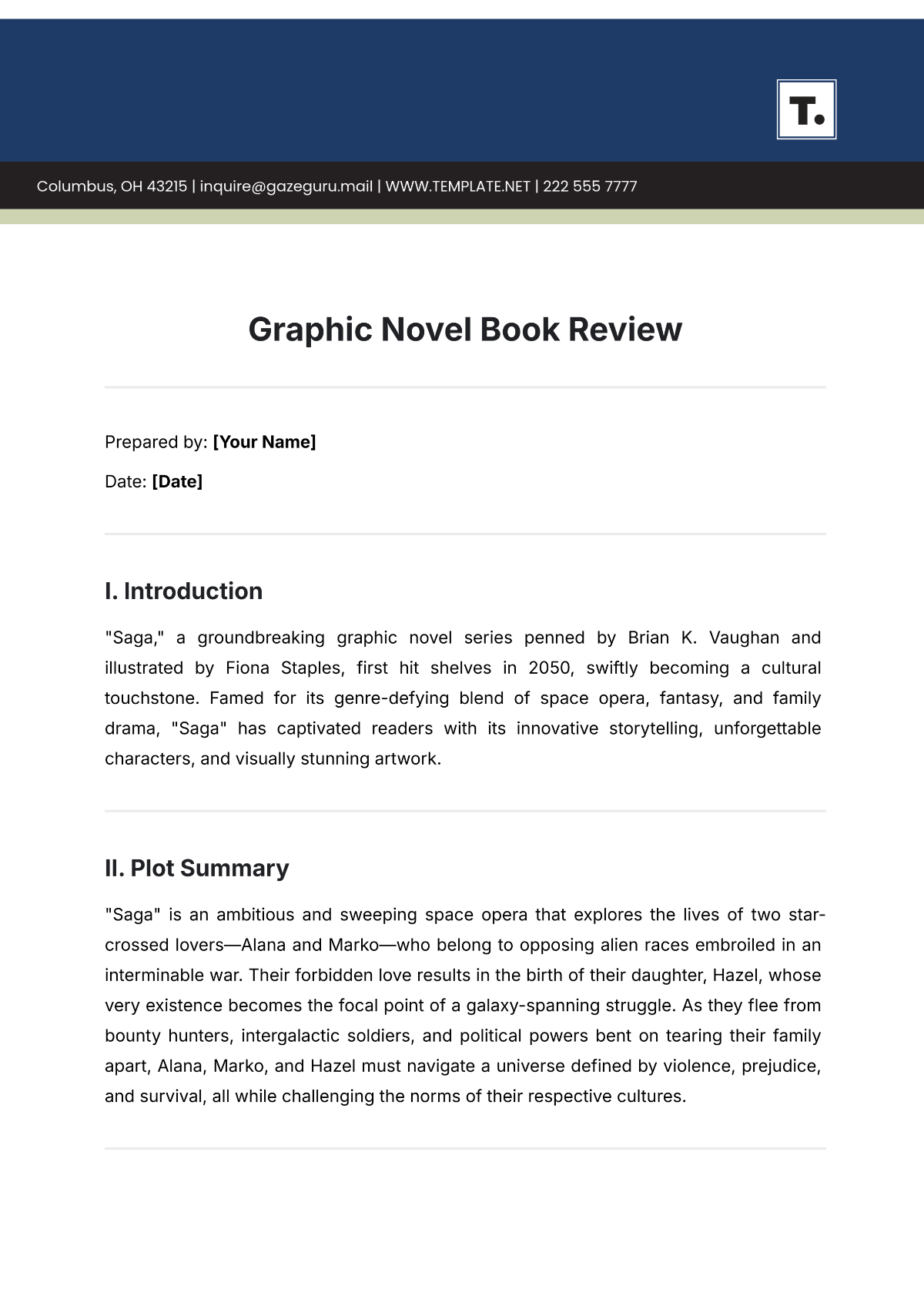 Graphic Novel Book Review Template - Edit Online & Download