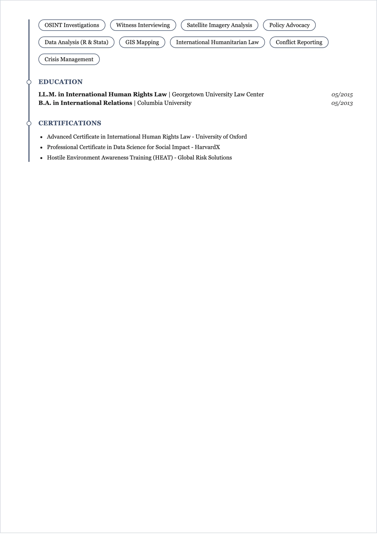 Free Human Rights Researcher ATS Resume Template, AI Resume Builder