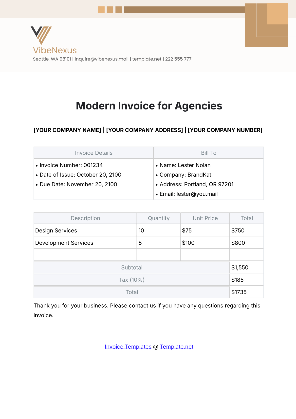 Modern Invoice Template for Agencies - Edit Online & Download