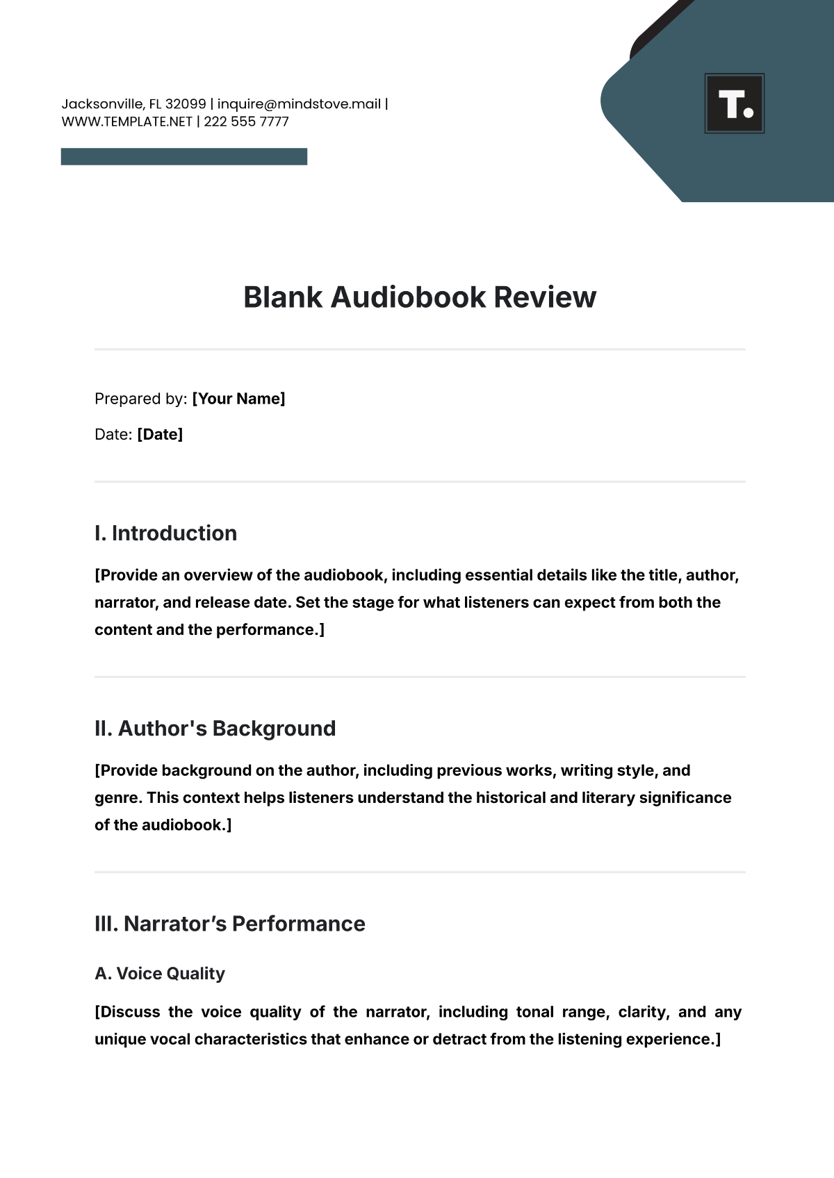 Blank Audiobook Review Template - Edit Online & Download