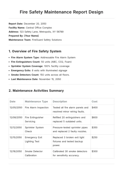 Free Fire Safety Maintenance Report Design Template to Edit Online
