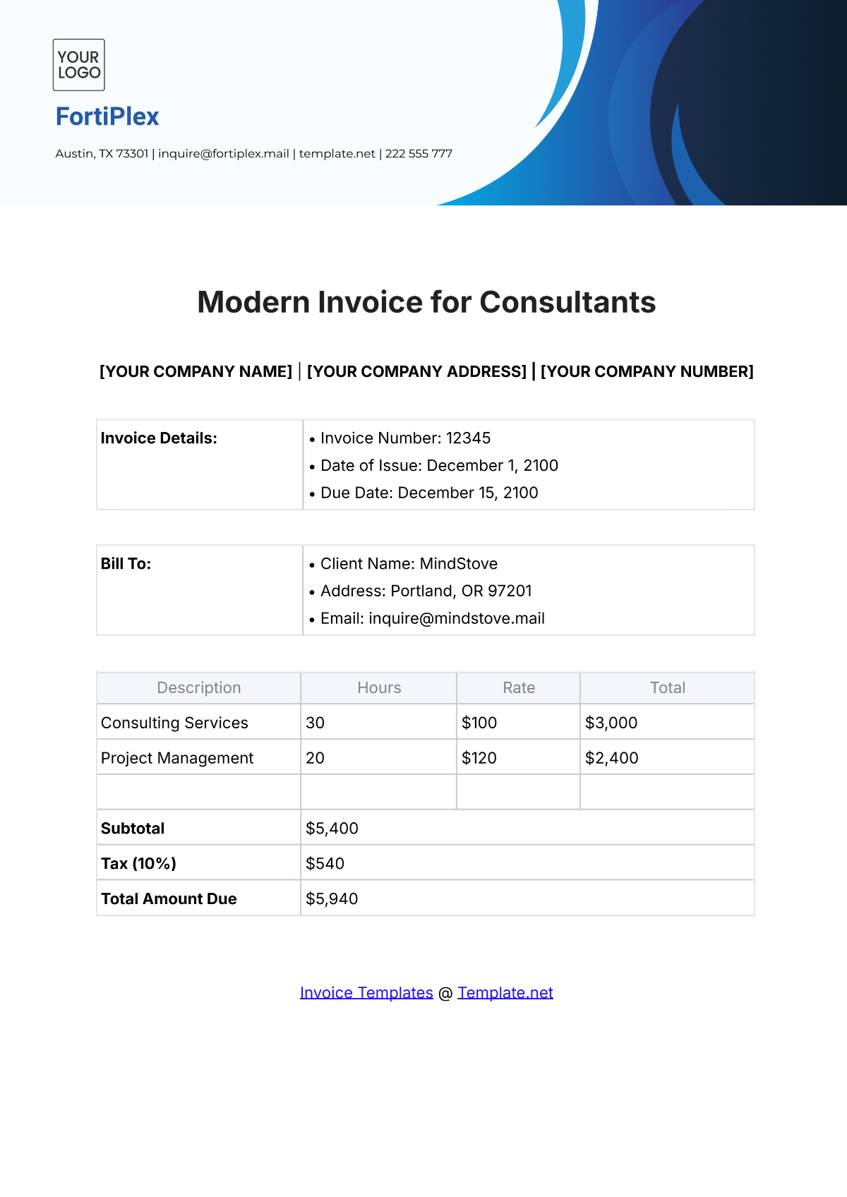 Modern Invoice Template for Consultants - Edit Online & Download